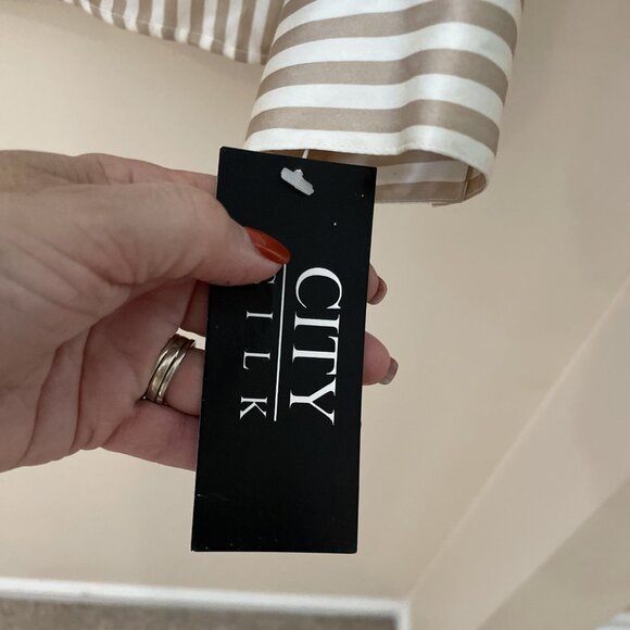 Vintage Pure Silk Button Down Shirt Women’s Large Beige Stripe Quiet Luxury - Picture 6 of 9